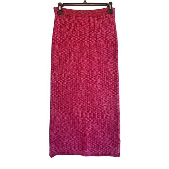 Free People Ribbed Textured Midi Skirt Pink Boho Chic Minimalist Anthropologie - Picture 3 of 6